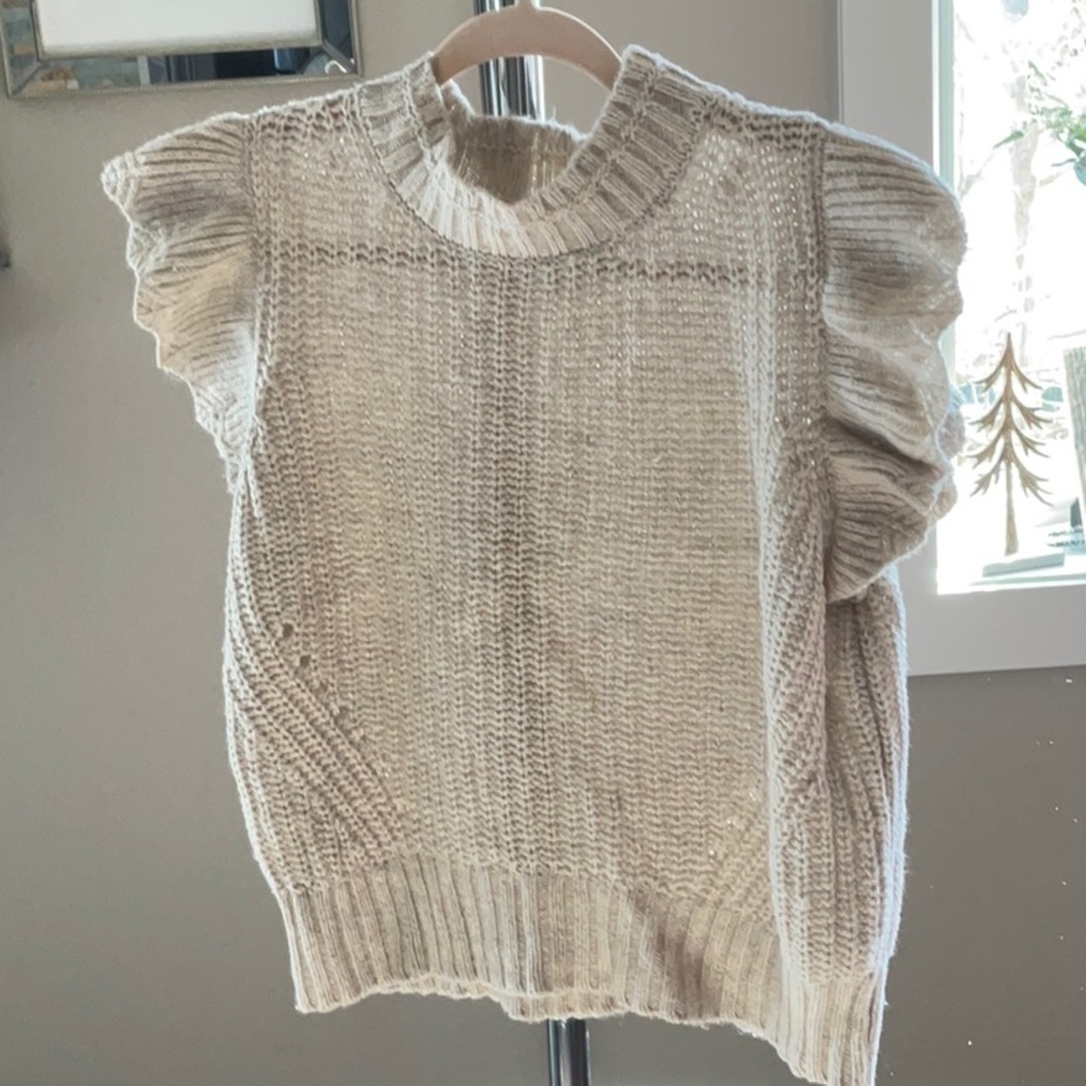 Ruffle Sleeves Sweater - Oatmeal - Size Medium